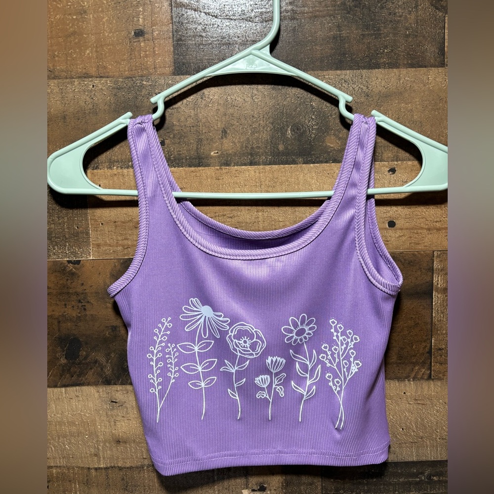 Floral Lavender Ribbed Crop Top- Handmade